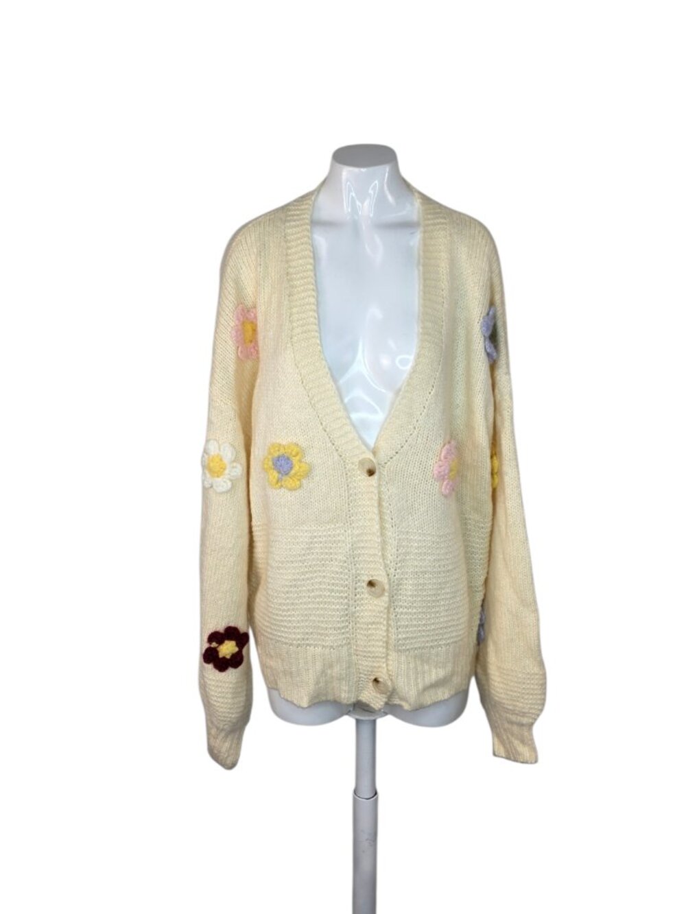 Luxveer 3D Flower Long Sleeve V-Neck Cardigan, XXL, Cute, Crochet